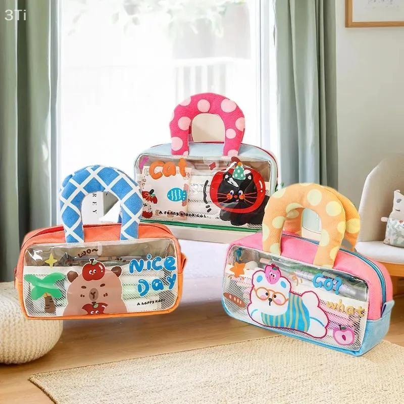 مقلمة ذات سعة كبيرة مع مقابض، حقيبة ظهر صغيرة للأطفال لتنظيم مقصورة المدرسة، رسوم متحركة لطيفة