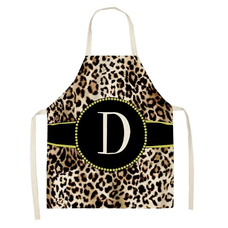 Leopard Letter Pattern Linen Apron Baking Accessories Aprons for Women Apron Kitchen Cooking Accessories Cafe Apron for Men