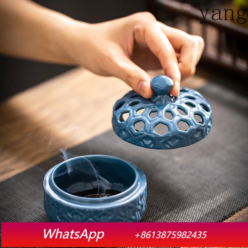 

LTT pure handmade hollow swastika pattern antique ceramic small plate incense burner household interior ornament