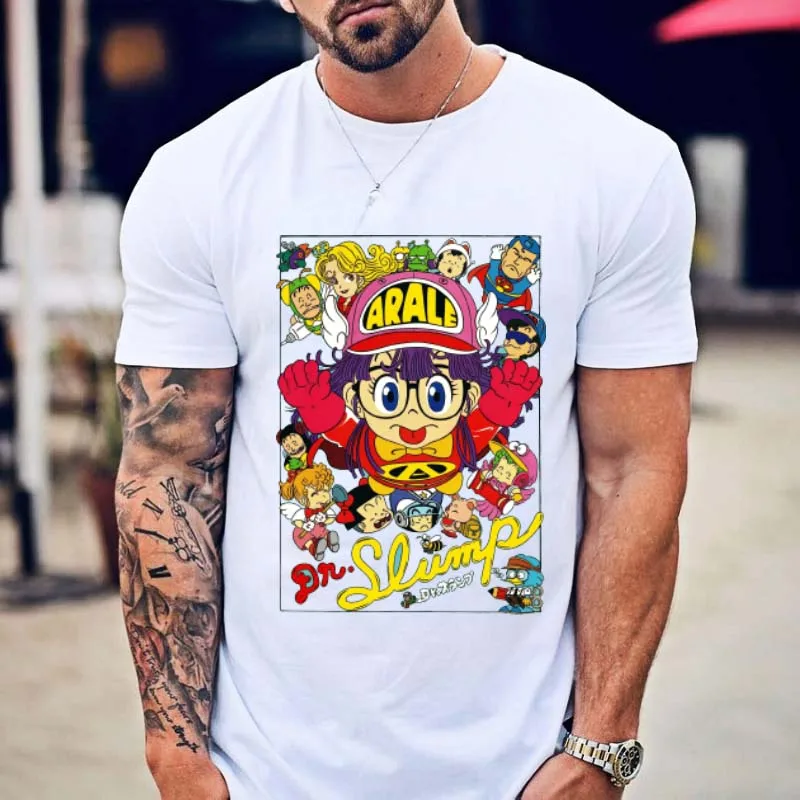 Arale Foil Vintage Print Dr Slump Toriyama Anime Manga 90s Cute Robot 80s cotton T Shirt Men\'s Tshirt Street Fashion Casual Tee