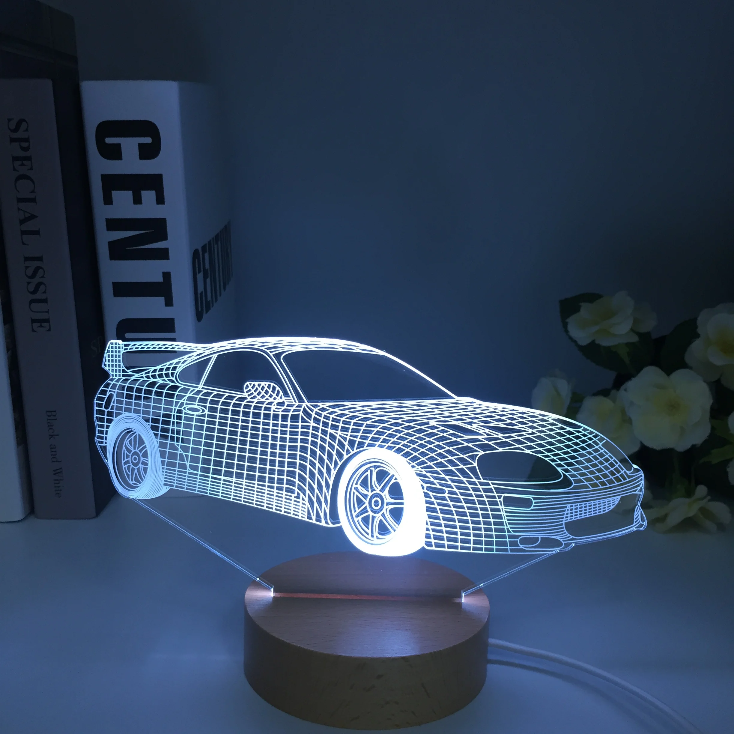 3D Illusion Lamp USB LED Race Car Night Light 7 Color Changing Bedroom Decor for Men Boys Sports Racing Car Toy Kid Wooden Gifts