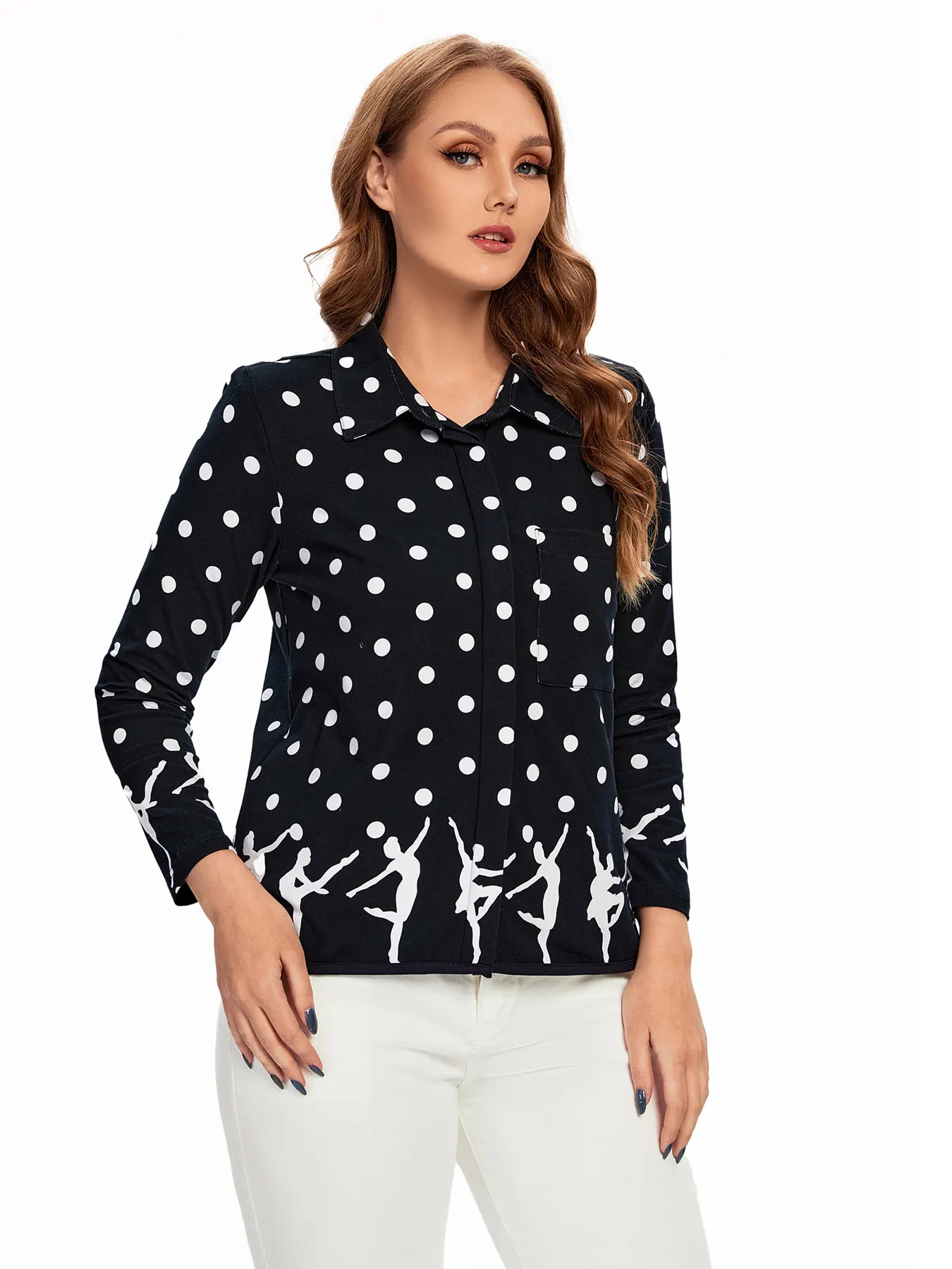 Damska koszula plus size, tkana, modna na wiosnę i jesień.