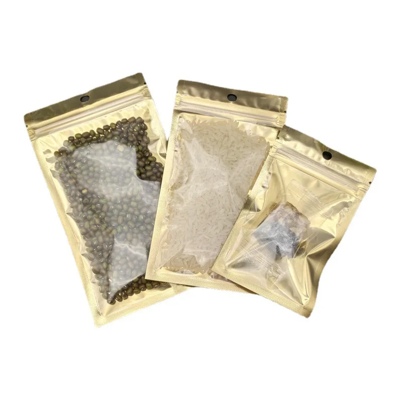 50 szt. Złota aluminiowana plastikowa torba z zamkiem błyskawicznym Półprzezroczysta torba wielokrotnego użytku Torba do przechowywania żywności