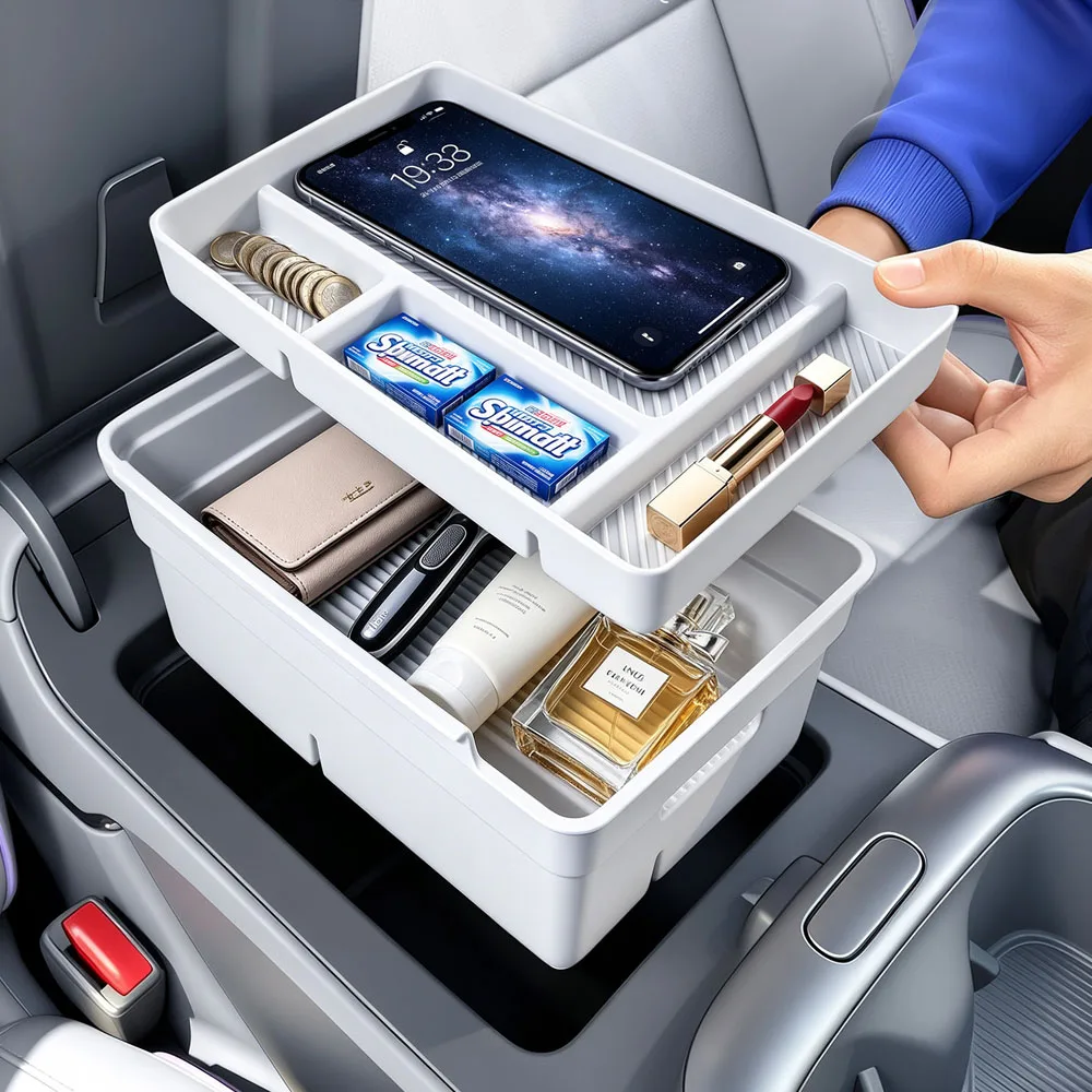 Armrest Box Double-layer Storage Box For XPENG MONA L03 2026 Plastic Automotive Modification Parts Increase Storage Space