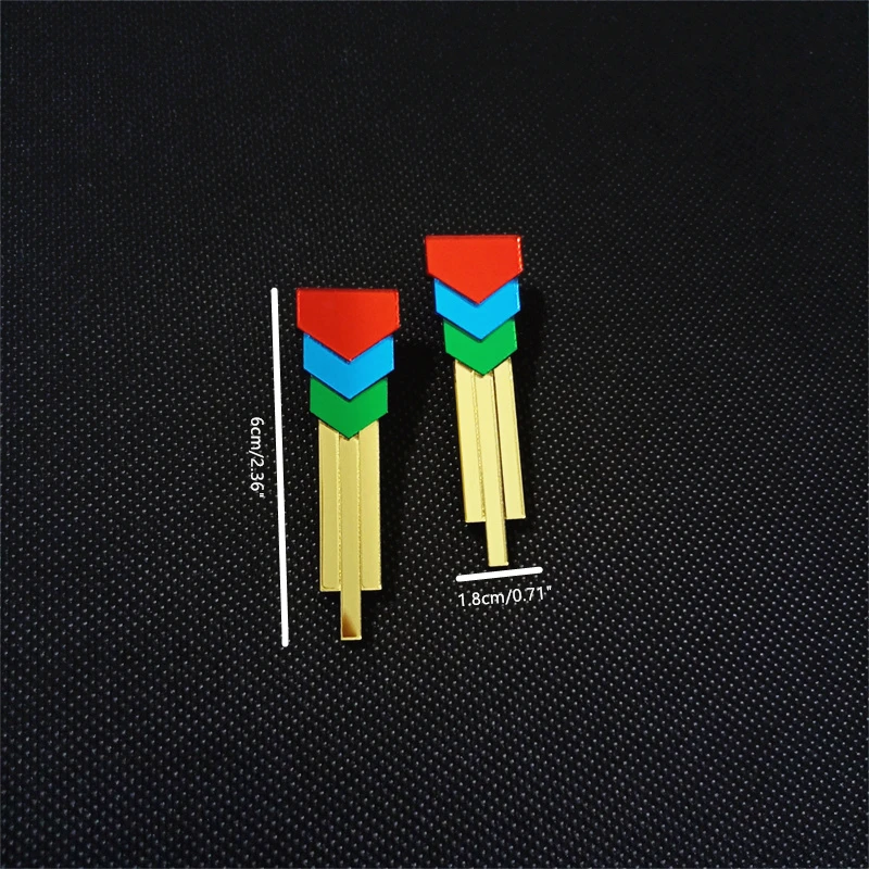 KUGUYS Multicolor Stripes Splice Plate Long Stud Earrings For Women Vintage Glitter Mirror Acrylic Trendy Jewelry Accessories