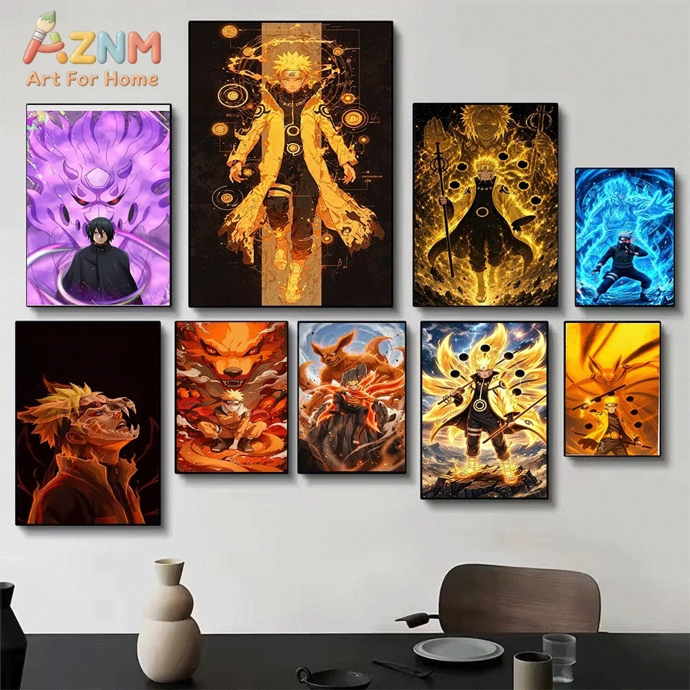 AZNM Uchiha Sasuke Purple Susanoo Background Canvas Wall Print, Naruto Anime Powerful Chakra Creature Character Graphic