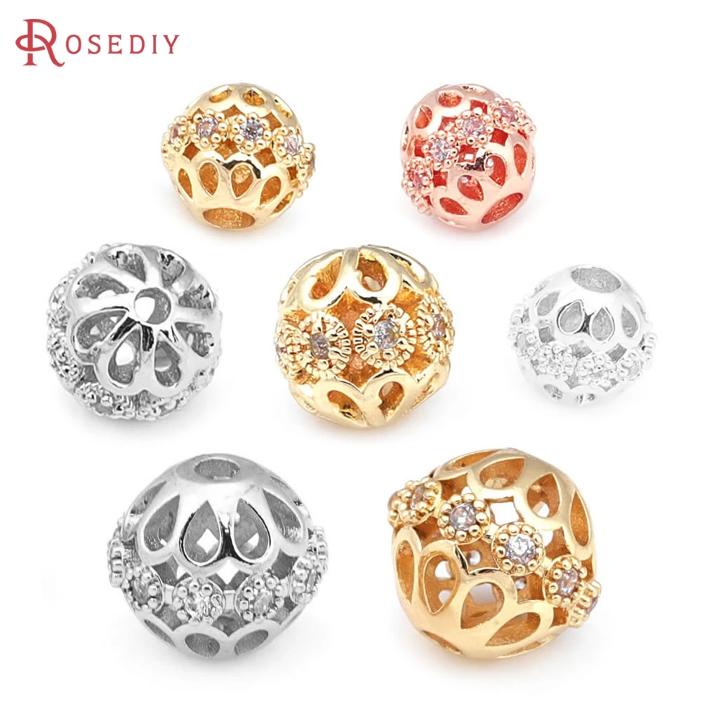 6MM 8MM 10MM 18K Gold Color Brass Zircon Hollow Spacer Beads Bracelet High Quality Diy Necklace Earrings Jewelry Making