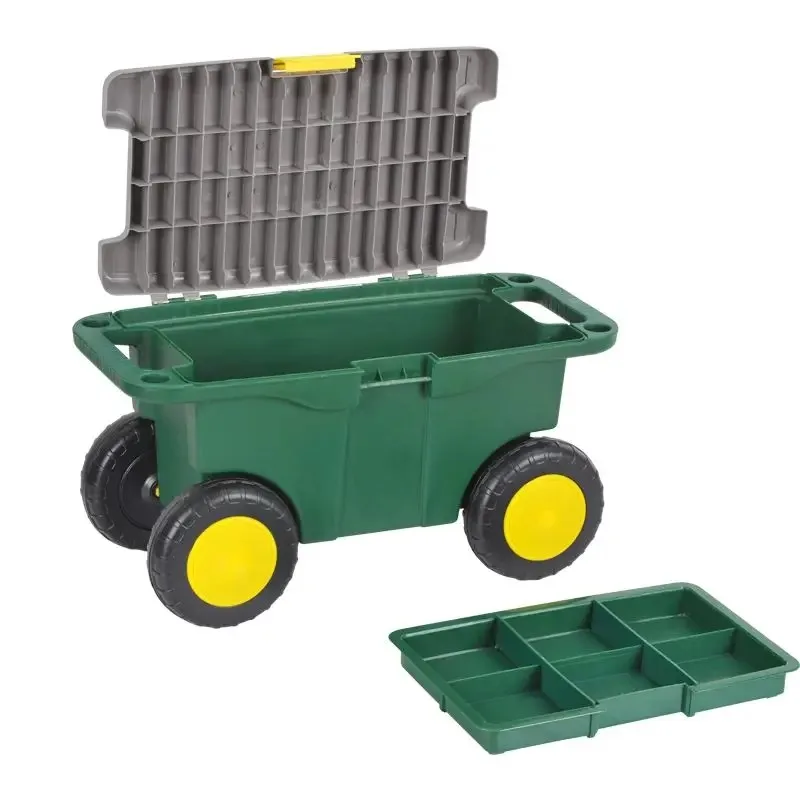 Multi functional double-layer wheeled mobile toolbox, portable plastic household large capacity toolbox