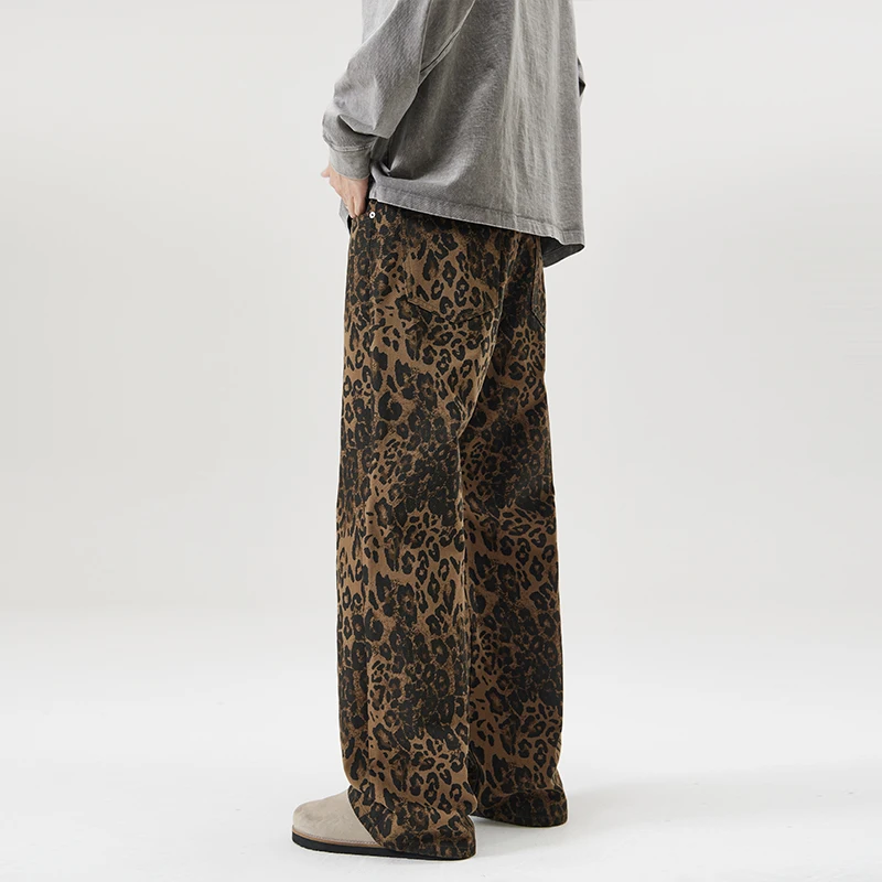 Y2k Leopard Jeans für Männer 2024 Herbst und Winter New Fashion Street lose coole gerade gerade Bein lässige Jeans hose