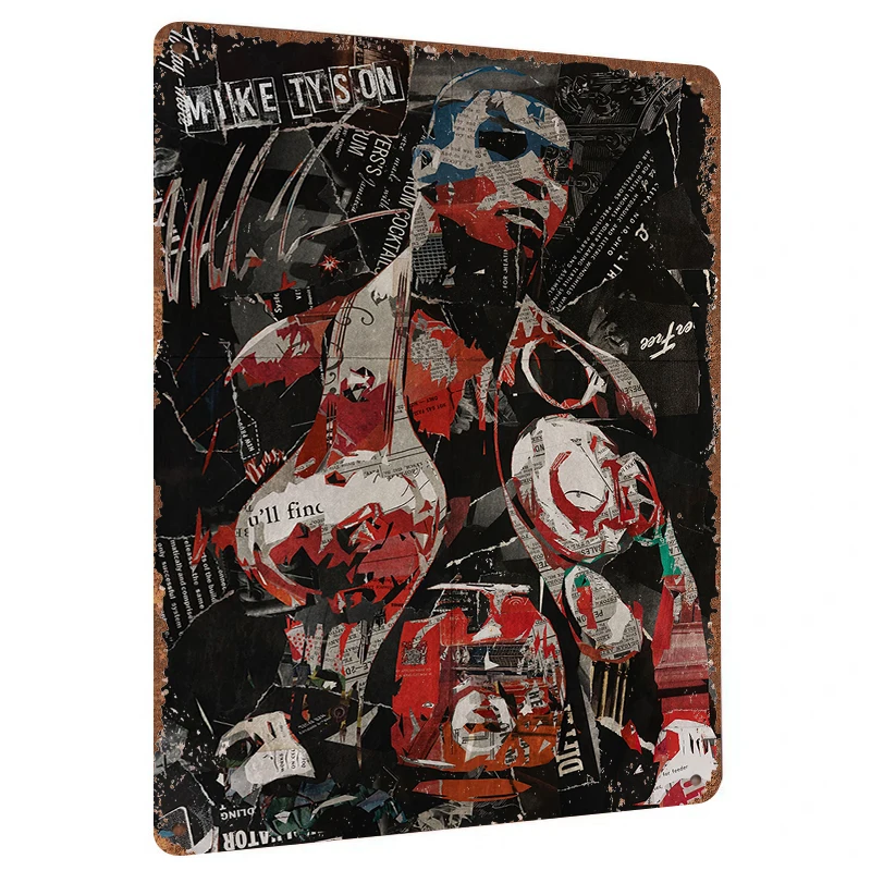 Mike Tyson Boxing Themed Custom Metal Wall Art Urban Collage Style Decorative Iron Painting