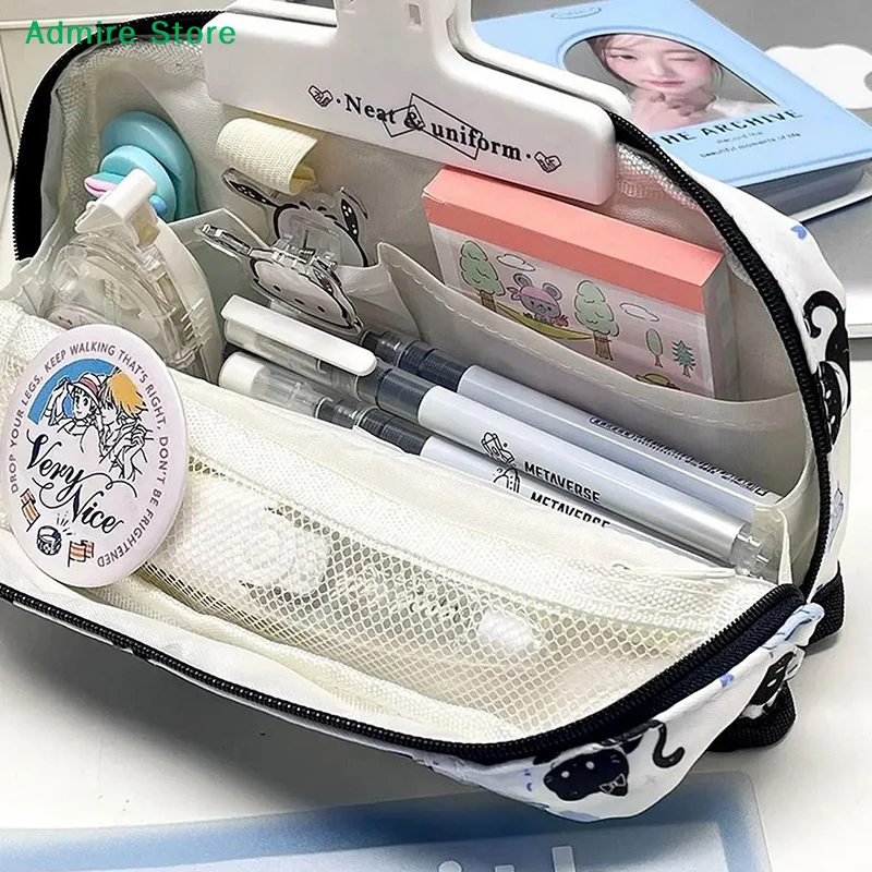 [G]Multi-Layer Pen Bag Simple Folding/Drawstring Large Capacity Pencil Case Portable Stationery Organizer Students