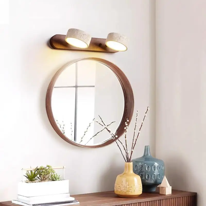 2026 Travertine Wall Lamp Stone Sconce Light Wood Rotatable For Bedroom Bedside