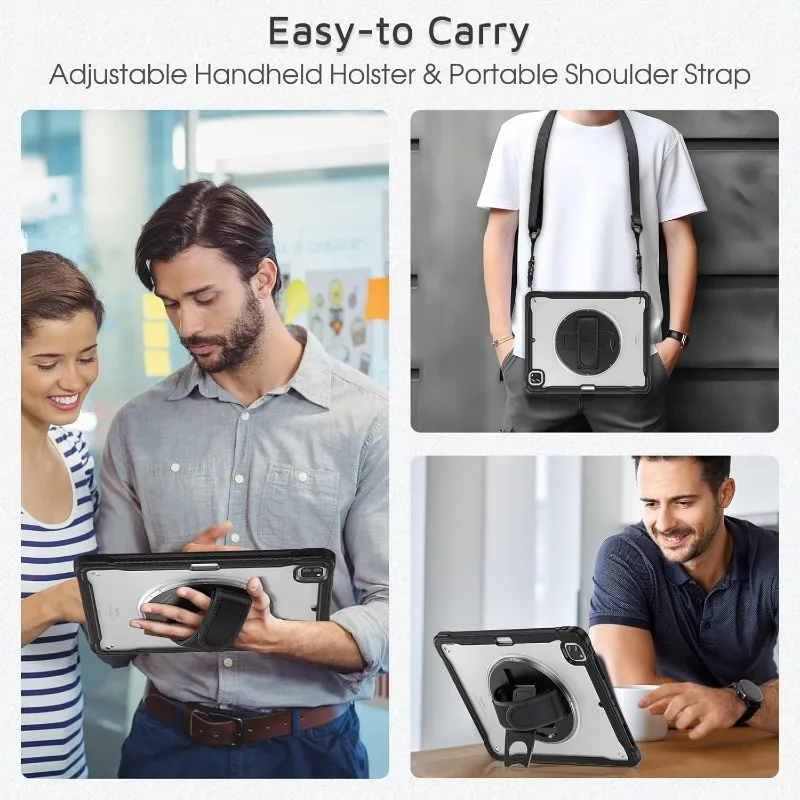Case For iPad Pro 12.9 2018-2022 Heavy Duty Shockproof Stand Cover Funda iPad Air/Pro 13 M2 M3 M4 M5 Screen Protector Cover+Belt
