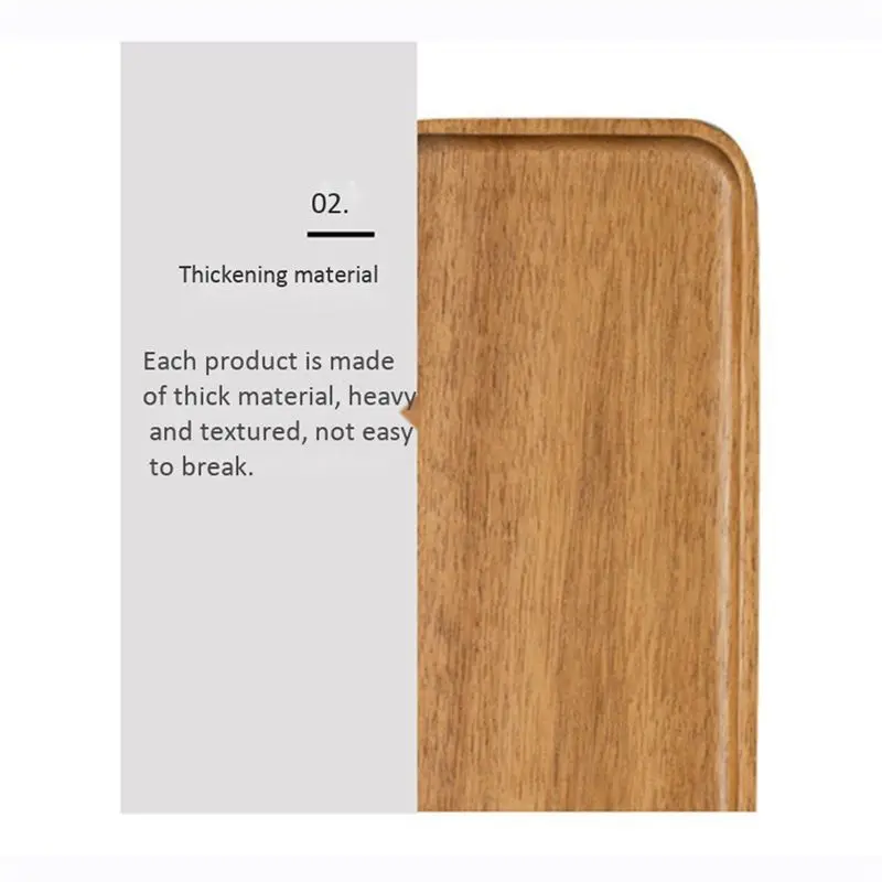 A96K-4X Acacia Serving Tray, Rectangular Solid Wood Flat Bottom Plate, Fruit Plate, Saucer, Tea Tray, Dessert Plate-Small