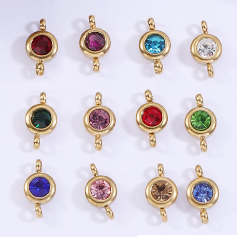 10pcs 6.5mm Stainless Steel Birthstones Pendants Crystal Rhinestone Charms Beads for Necklace Bracelet Jewelry Making DIY