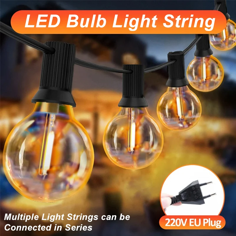 G40 LED Outdoor Light String Ball Bulb Lights EU Plug-in Shatterproof Patio Lights Waterproof for Backyard Porch Garden Decor