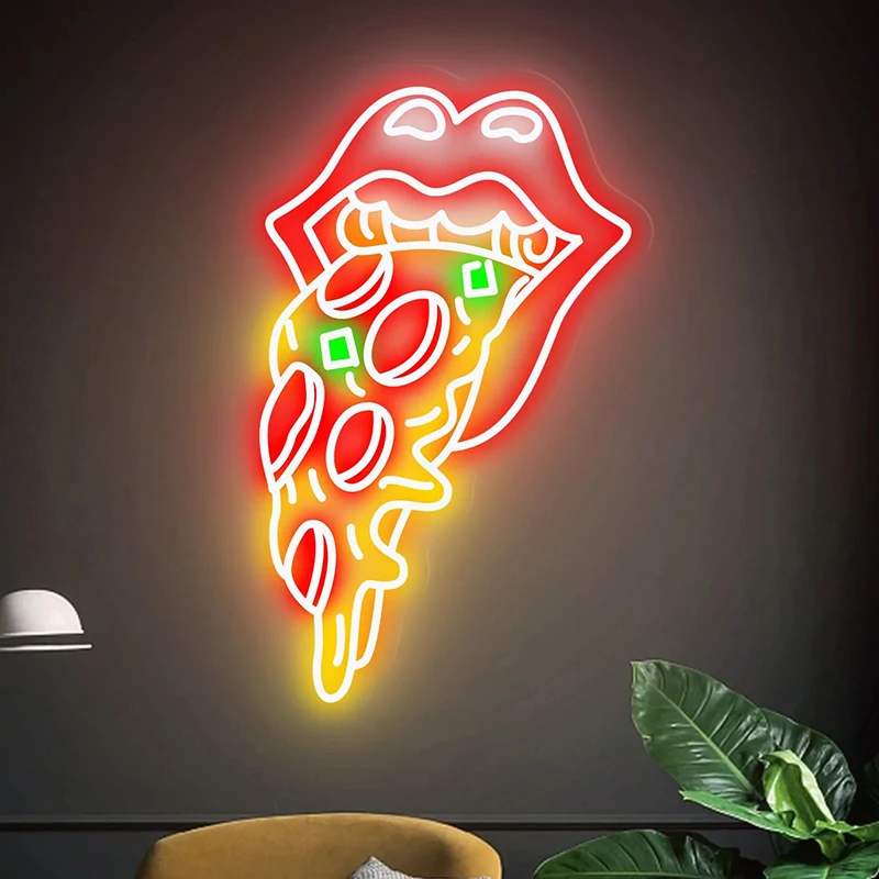 

Eating Pizza Neon Sign Pizza Lips Neon Signs Restaurant Kitchen Wall Decor Led Neon Light Custom Business Shop Night Lights