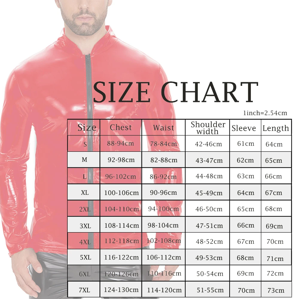 

Men's Shiny PU Latex Tops Wet Look PVC Leather Long Sleeve Slim T-shirts Elastic Zipper Jacket Shirts Male Nightclub Party Tees