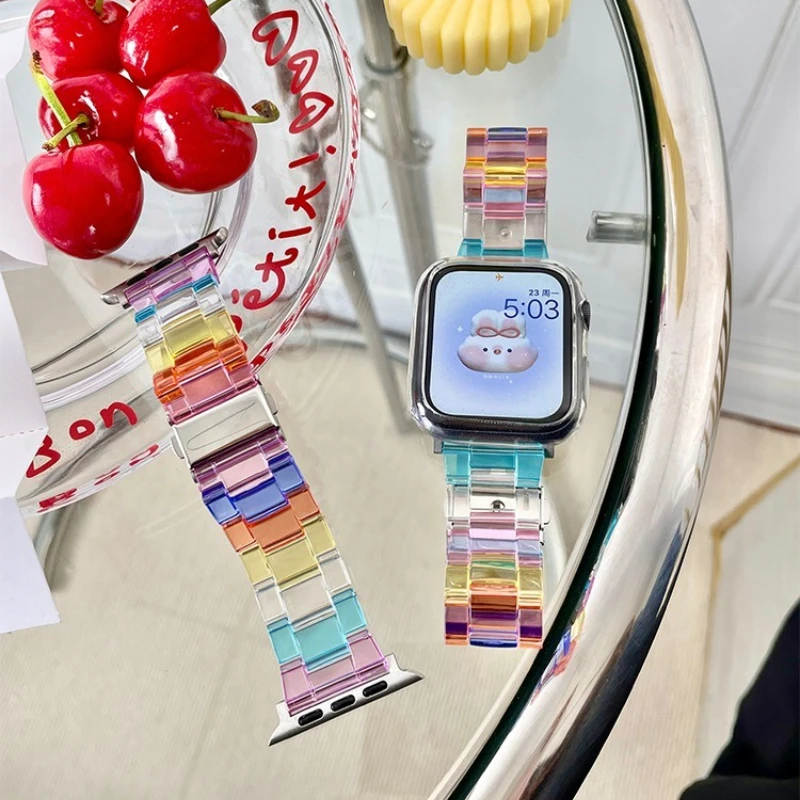 Transparentes Gliederarmband für Apple Watch Band 44mm 40 41 45 42 46 38 Ultra 2 49mm Armband für iWatch Series 12 11 10 9 8 7 6 5 4
