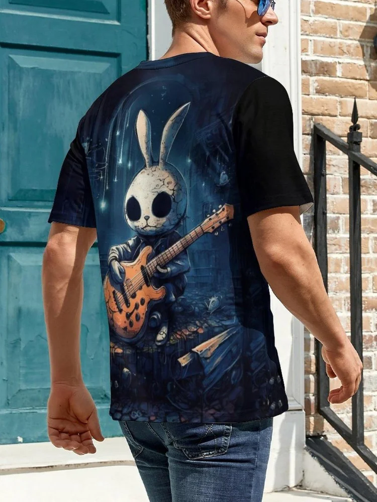 Men's Rock Style Bunny 3D Print T-Shirt Street Graphic Causal Comfy Tee Short Sleeve Pullover Tops Men's Summer Outdoor Clothing