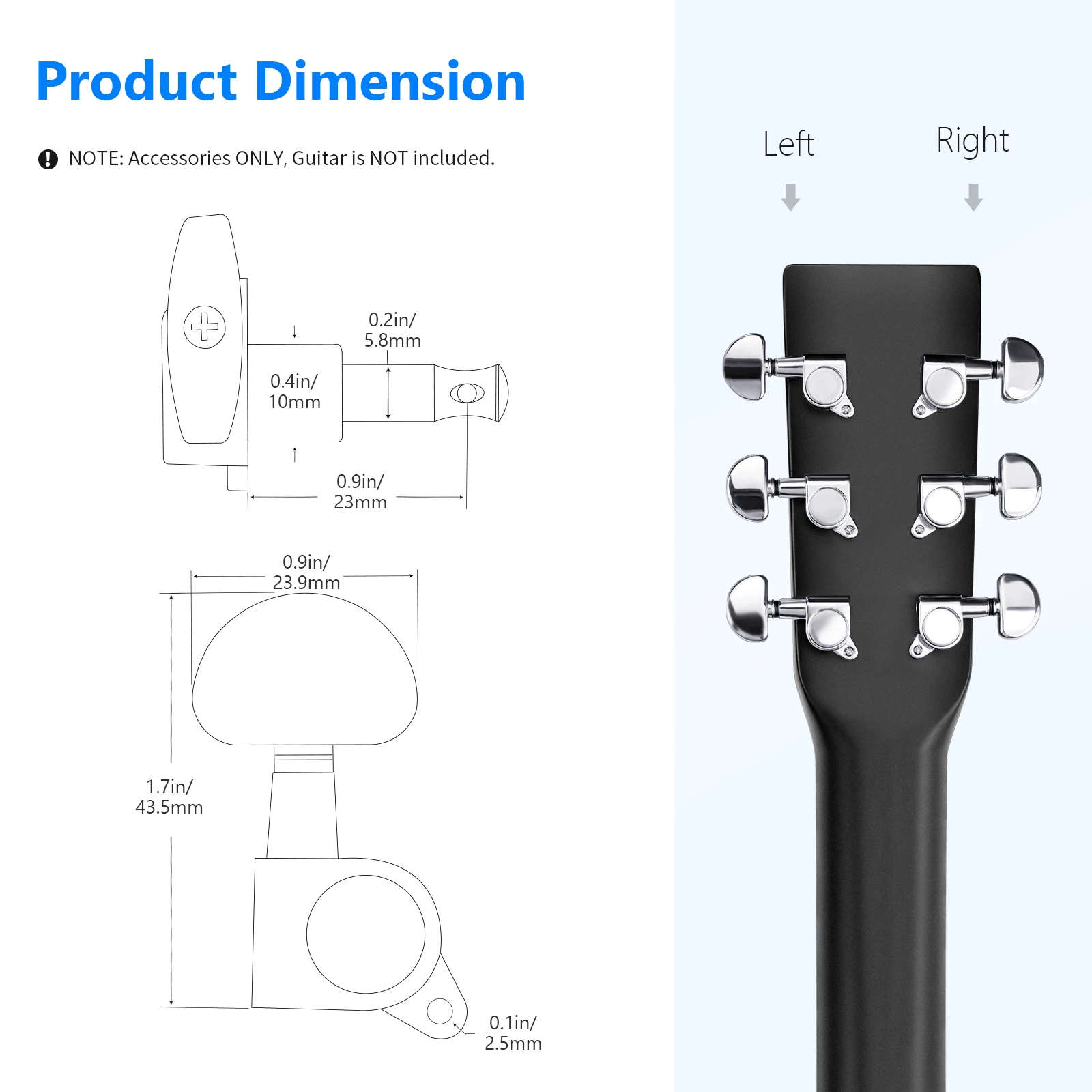 Neewer 12 Stück Gitarren saite Tuning Peg Tuner Maschinen köpfe Knöpfe für Akustik gitarre-Silber (6 für links 6 für rechts)