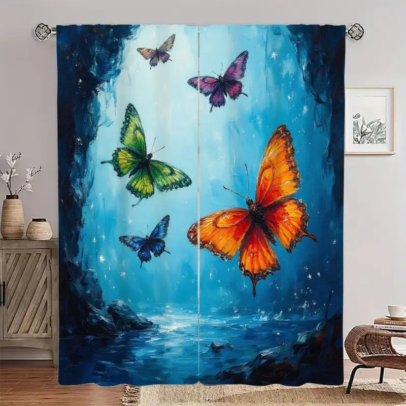 Cave Butterfly Watercolor Print Curtains, featuring a pole bag design, are suitable for use in bedrooms living rooms and offices