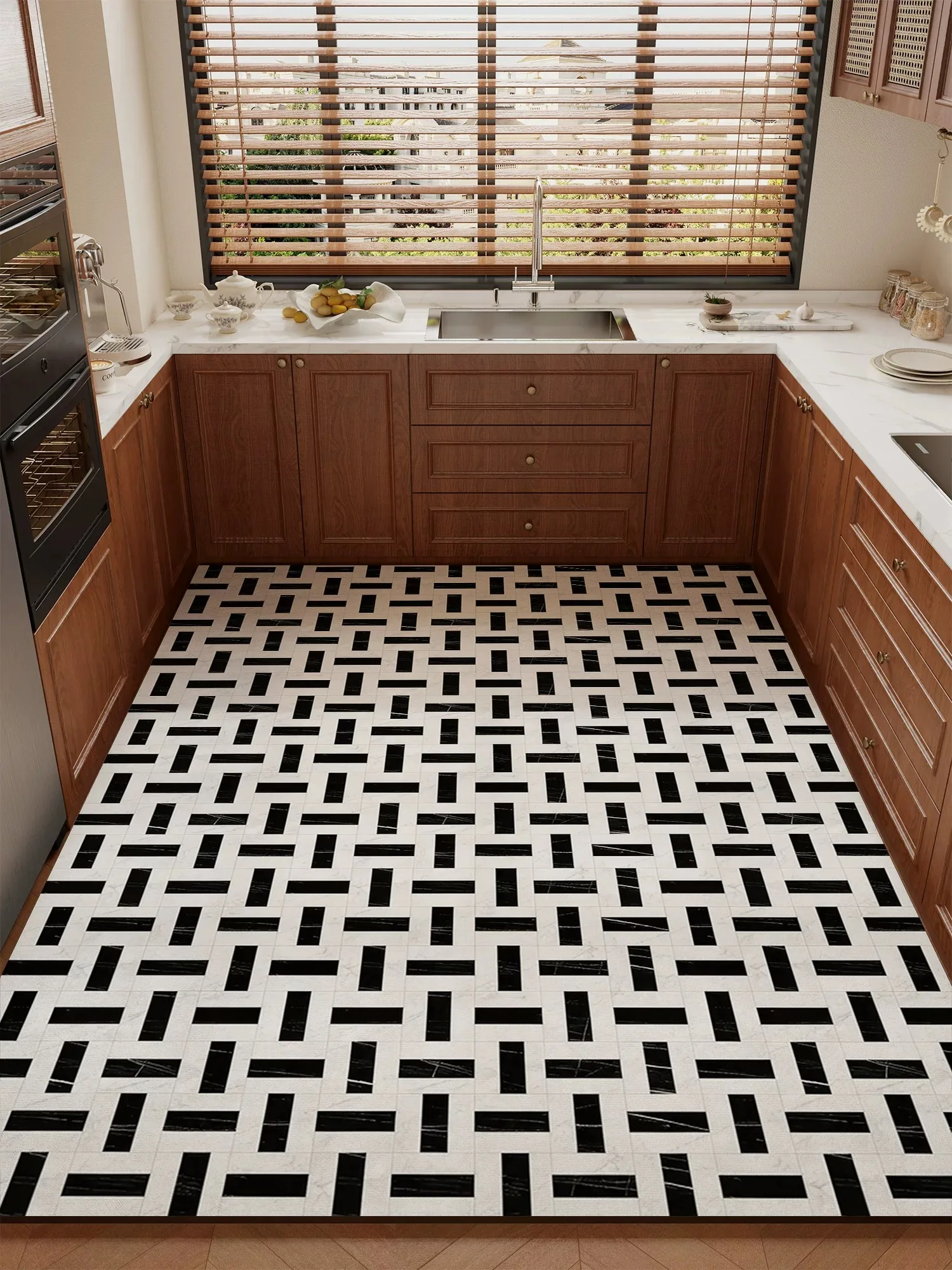 Non-slip Kitchen Floor Mat Scrubable Pvc Waterproof Carpet Oil-proof Dirty Resistant Rug Geometric Pattern Home Decoration Rugs