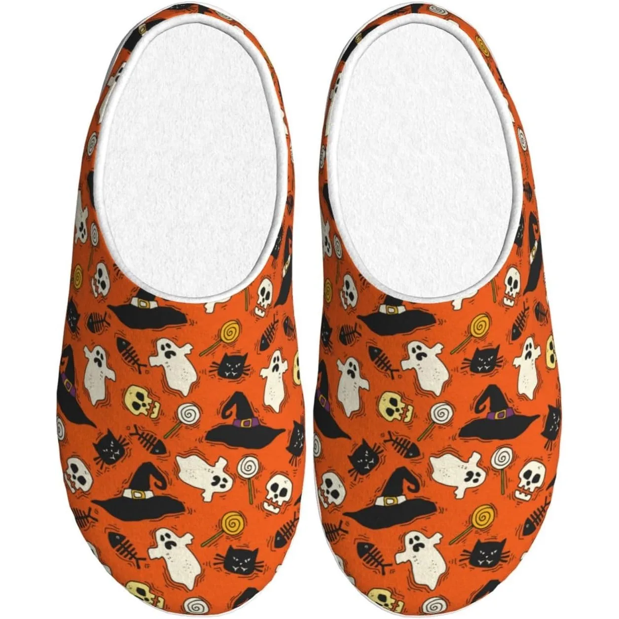 

Skull Halloween Flannel TPR Cotton Non-Slip House Slippers For Women Men