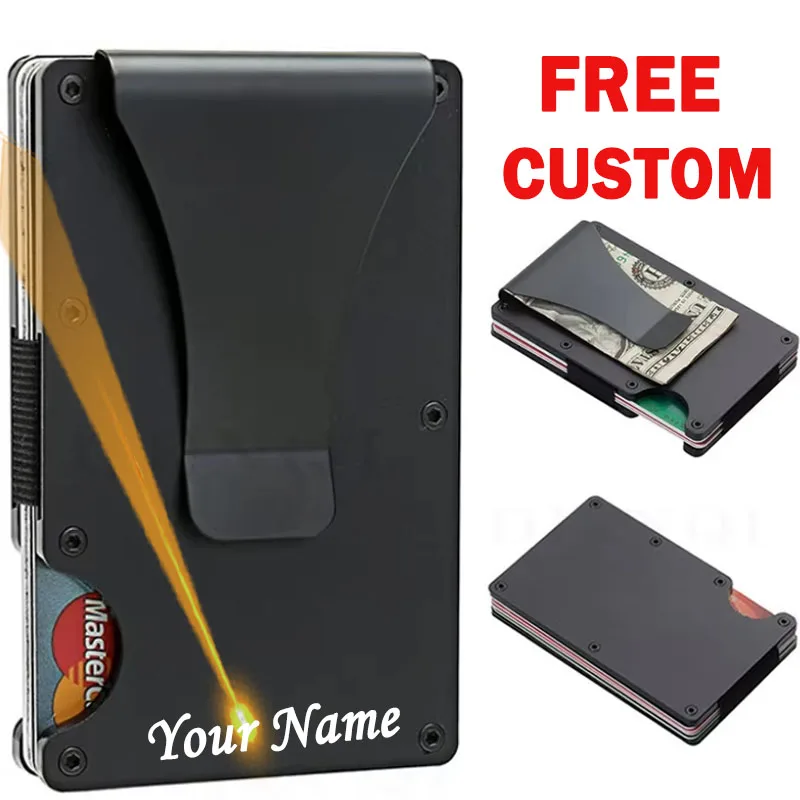 اسم مخصص الرجال المحفظة الجبهة جيب تتفاعل حجب الحد الأدنى سليم الرجال محفظة معدنية شخصية المحفظة مع مشبك المال للجنسين #1