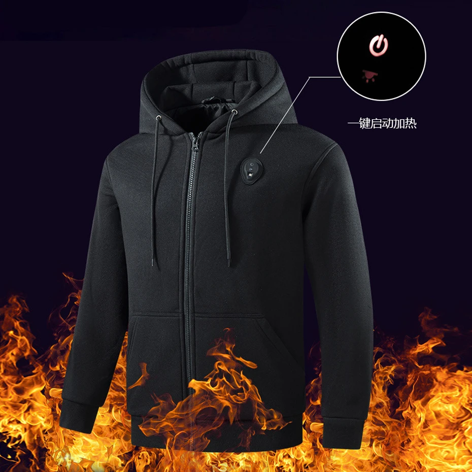 USB Heating Hoodie Jacket Men 5 Zones Electric Heated Hoodies Autumn Winter Warm Zippered Hoodie Male Big Size 5XL