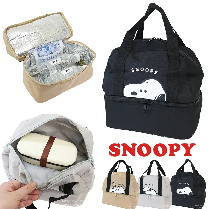 Snoopy Lunch Bag Fresh Cooler Anime Insulated Double Layer Tote Bags Women Cute Cartoon School Office Food Bento Shoulder Bag