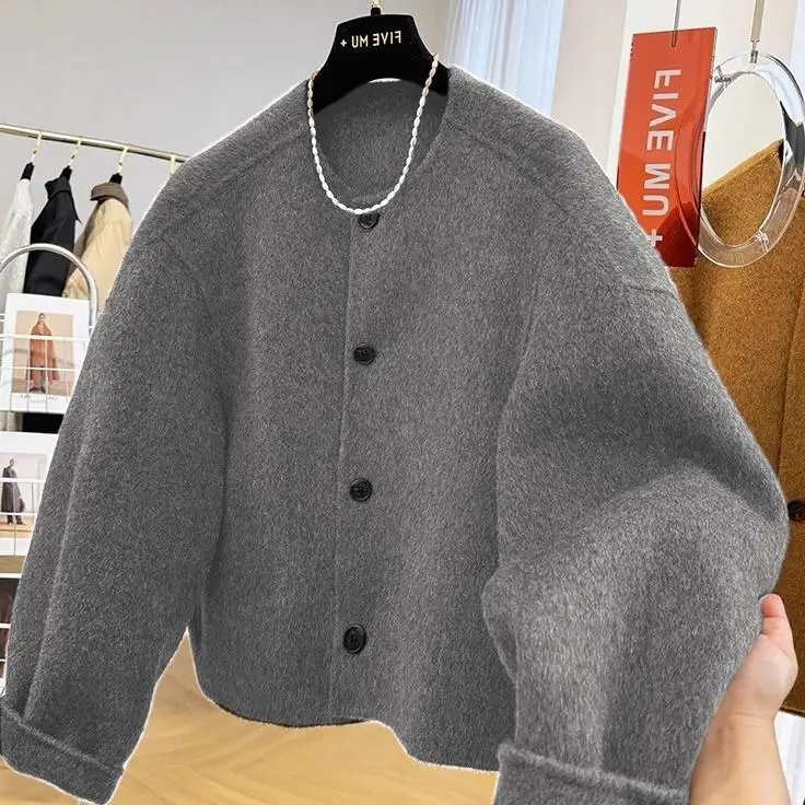 Cardigan en laine Double face pour femme, manteau Sli pour les déplacements, coupe ample, Long, Sve rond Ne, vêtements d'extérieur
