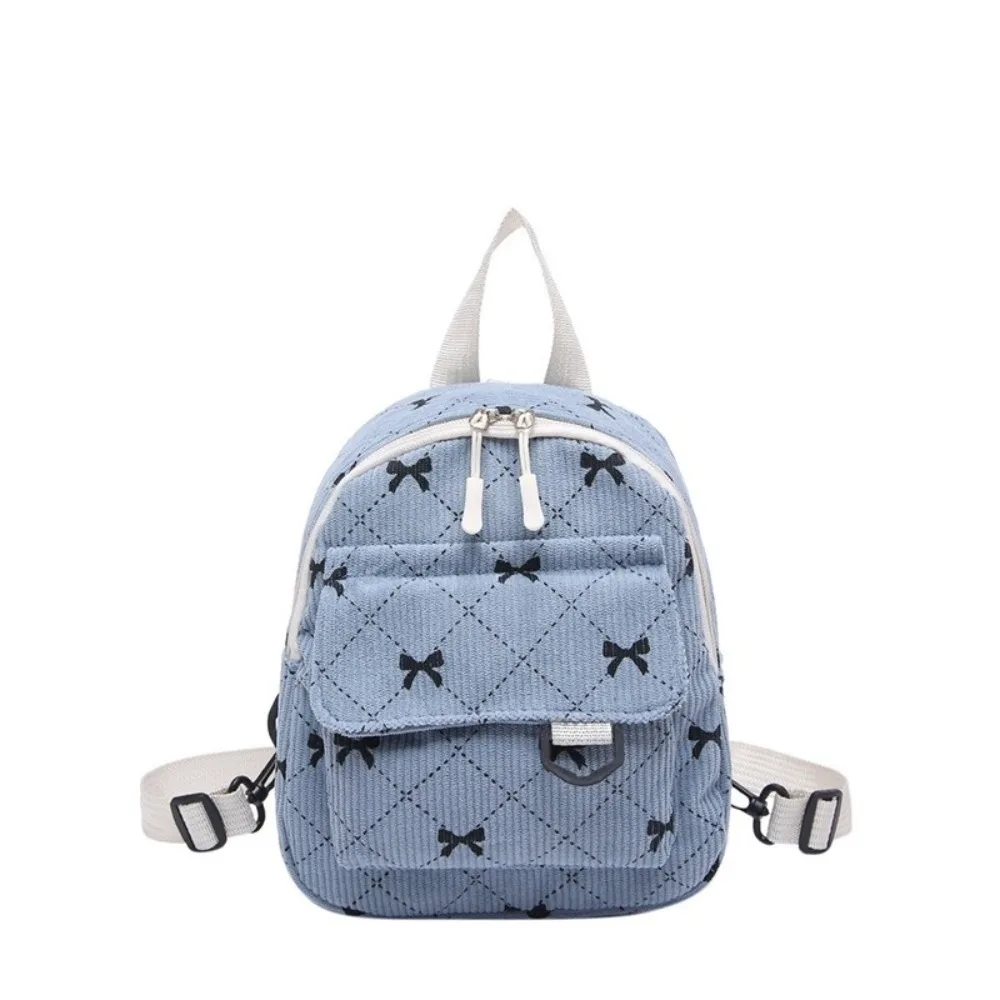 Casual Corduroy Mini Backpack Lightweight Bowknot Printed Shoulder Bag Korean Style Multi Layered Bow Rucksack Commute