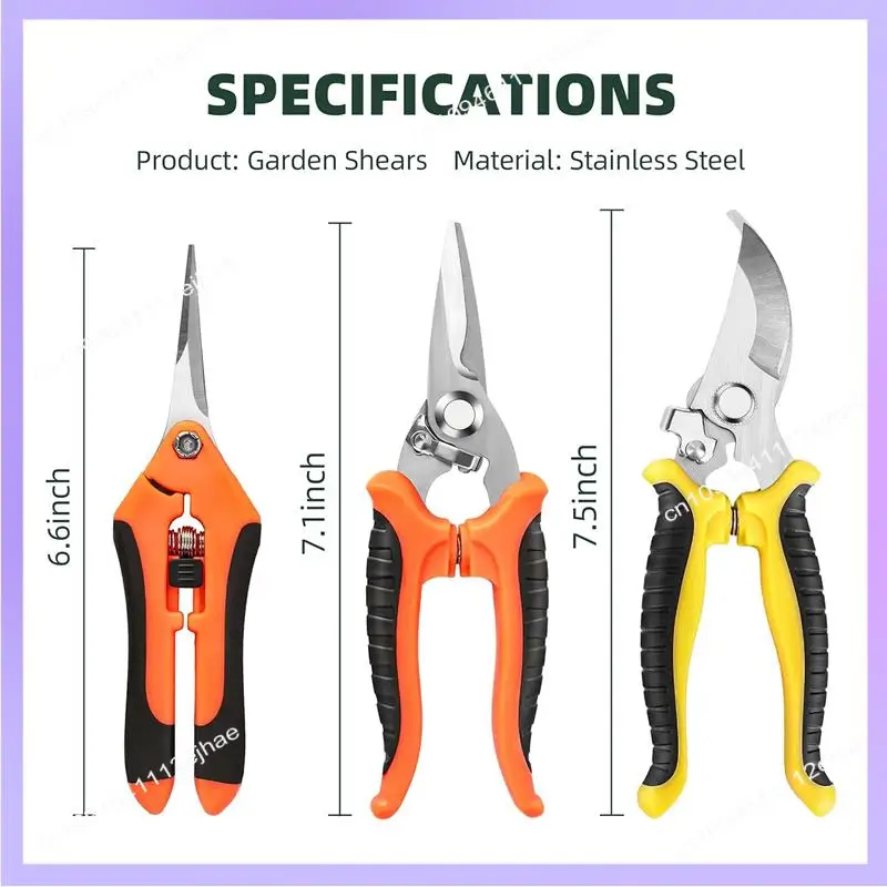 N83R 3 Pack Garden Pruning Shears, Stainless Steel Garden Shears, Gardening Shears, Gardening Scissors, Garden Scissors Easy To