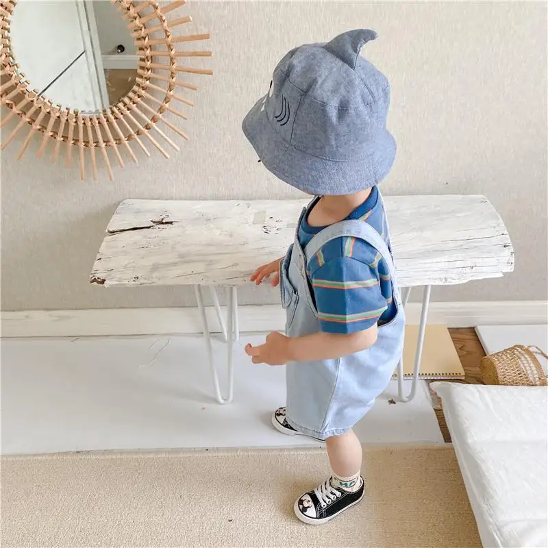 Summer Children's Cute Big Pocket Denim Backband Pants for Boys and Girls Baby 0-4 Year Old Loose Shorts for Children's