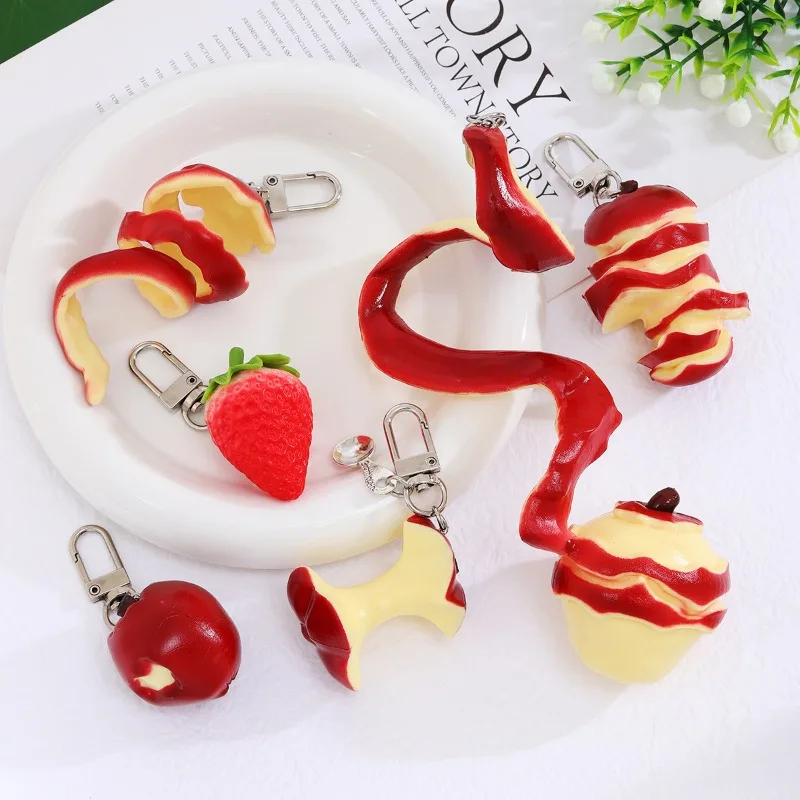 

Брелок для ключей с имитацией еды, органайзер, яблоко, ломтик клубники, брелок для ключей, подвеска для рюкзака, милые подвески с фруктами для школьных аксессуаров