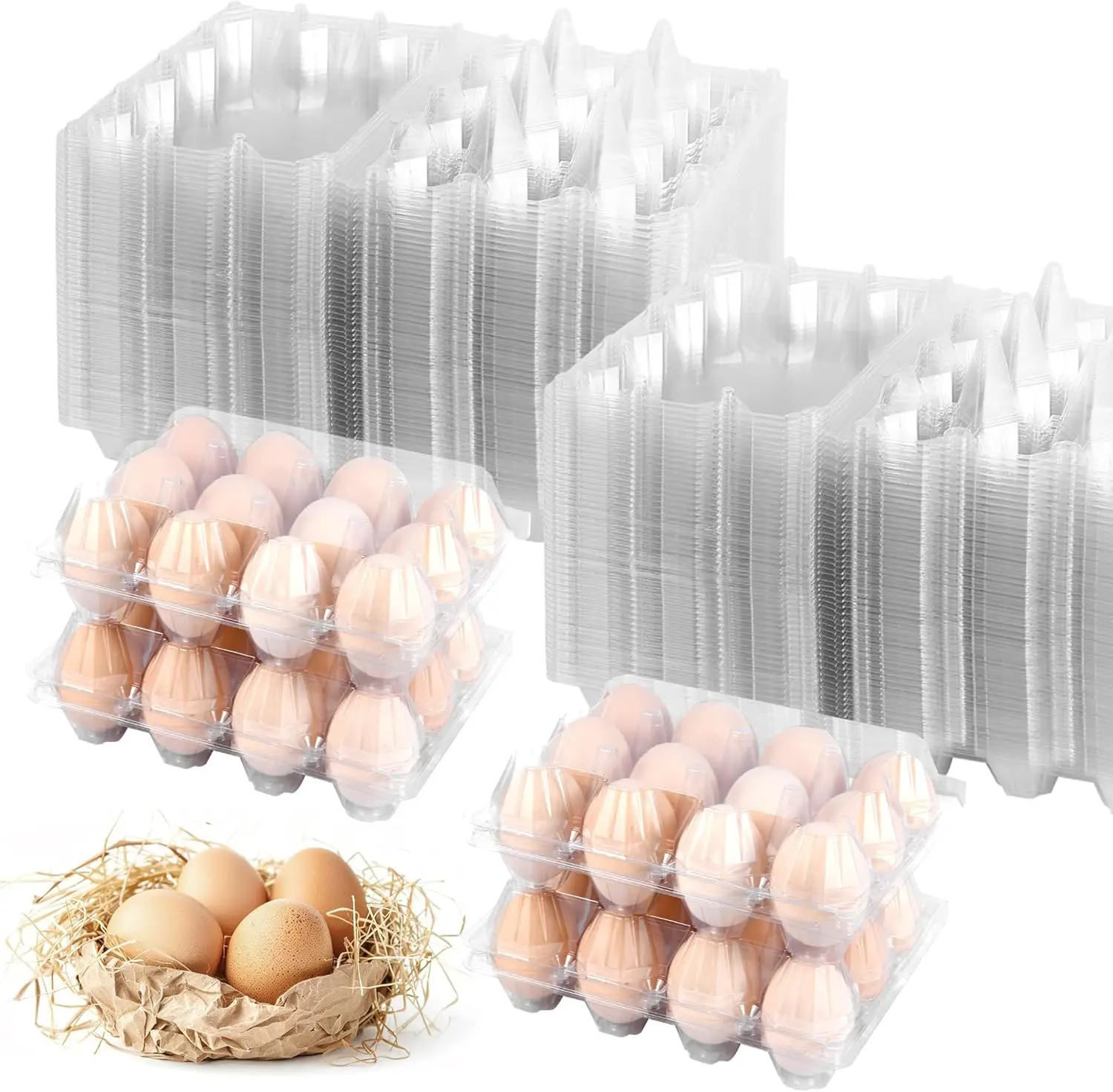 

100 Pack 12 Count Plastic Egg Cartons - Bulk Cheap Clear Reusable Egg Containers for Chicken Eggs, Dozen Egg Storage Solutions.