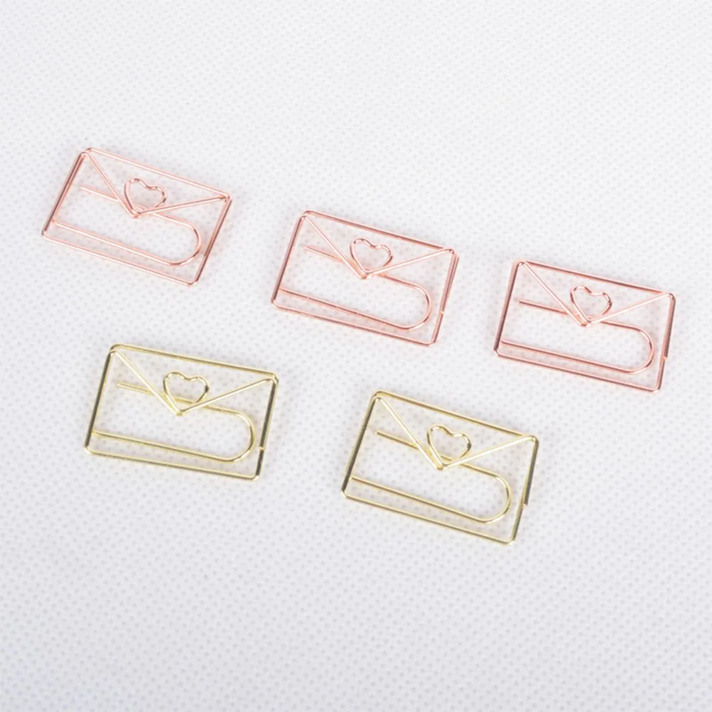 

10pcs Envelope Shaped Heart Paper Clips Metal Bookmark Strong Clip Force Cute Office Use Gift Children
