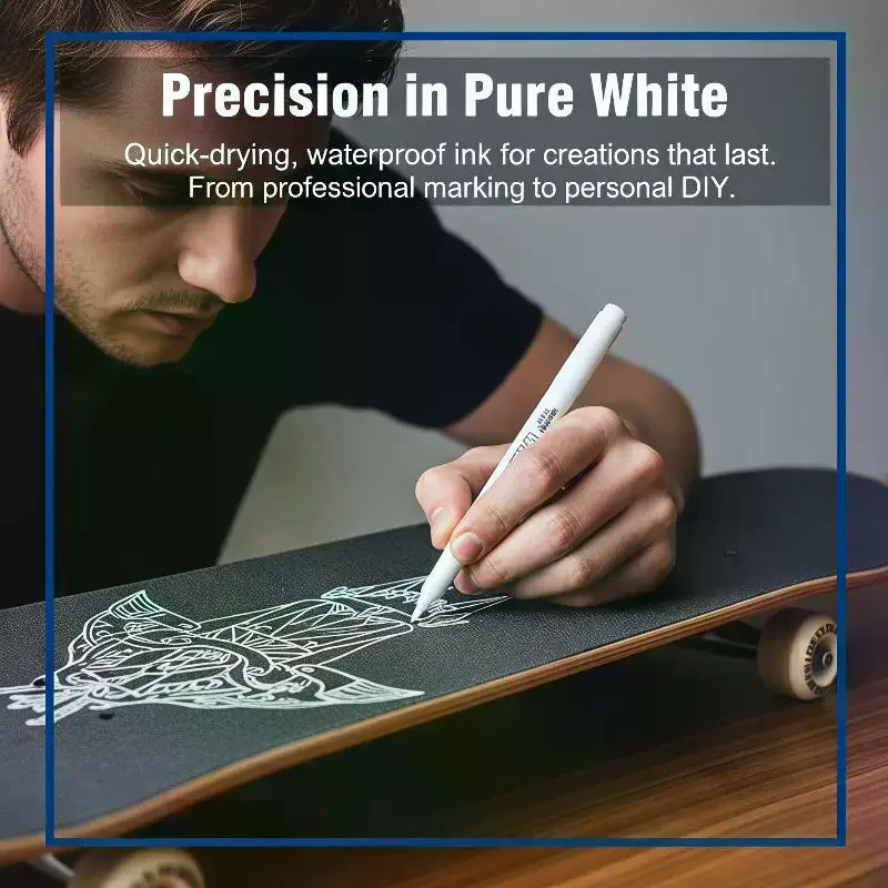 Permanent White Marker Pens, Quick Drying Opaque Ink, Writes on Dark Surfaces, Glass, Metal, Plastic for Labeling, Crafts