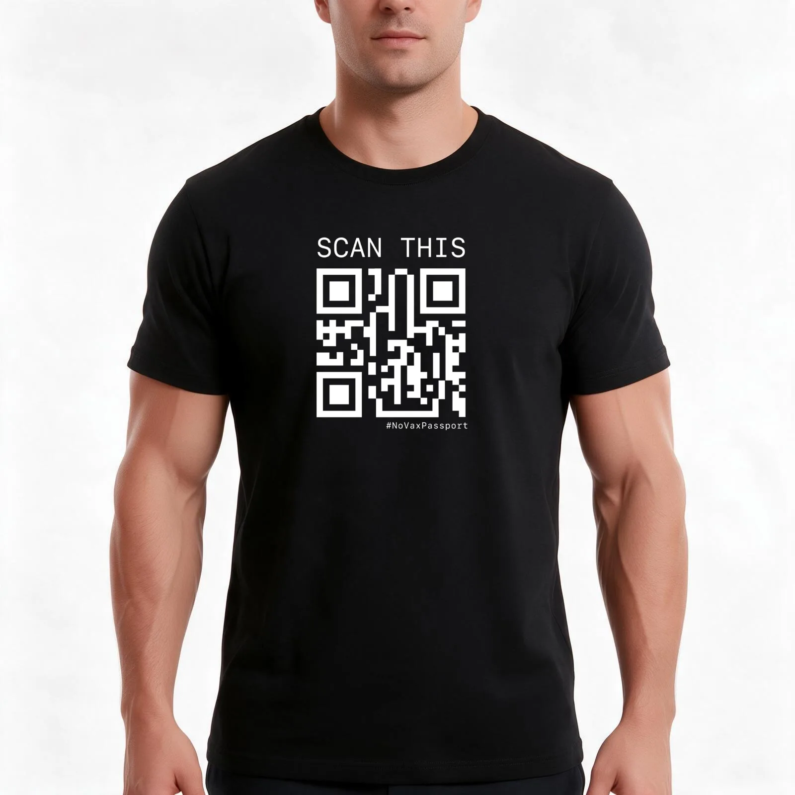 Black Scan This Shirt T-Shirt, Summer Casual Cotton Tee, Oversized Streetwear Tops, Vintage Graphic Print, Unisex Men Women