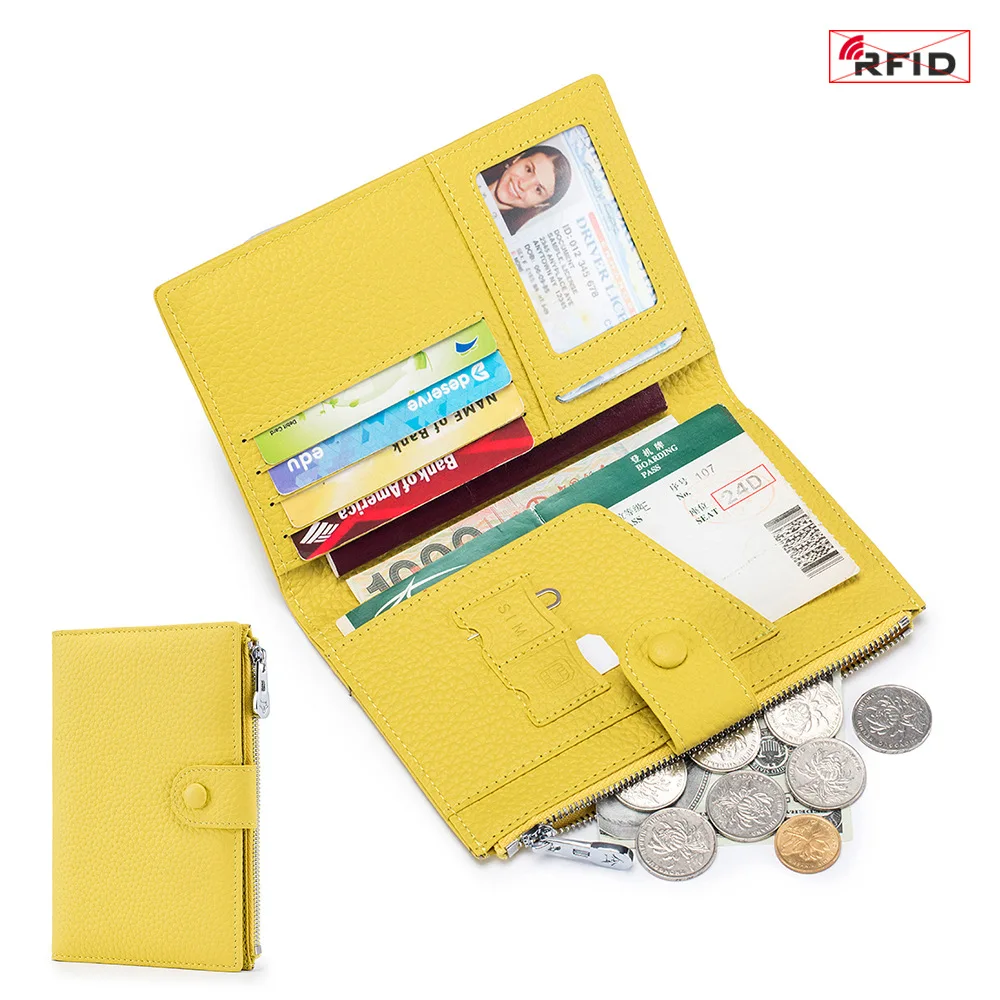 Genuine Leather Rfid Card Bag Multi Functional Passport Bag Coin Purse Coin Purse Ticket Holder Document Storage Bag