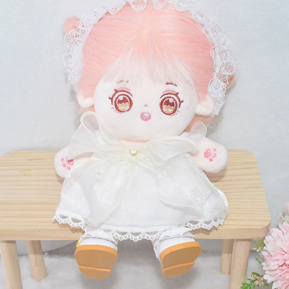 Doll Dressing Up 20cm Cotton Doll Clothes Princess Skirt Headband Idol Doll Dress Outfit White Plush Toy Clothes