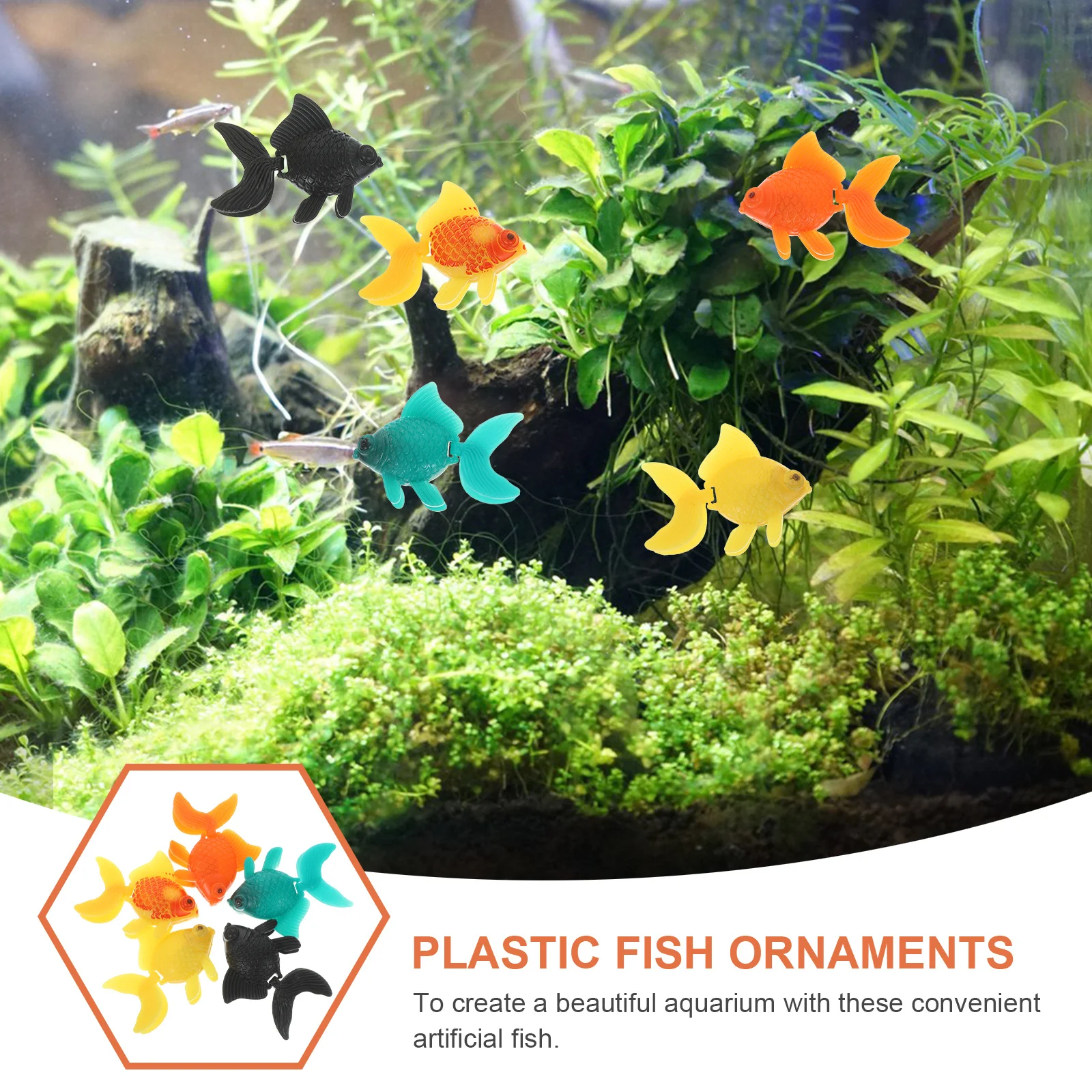 

5Pcs Artificial Fish Ornament Plastic Aquarium Decor with Built-in Weight Movable Tail Realistic Detail for Fish Tank 21 Inch