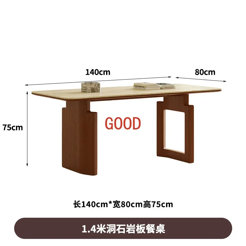 Modern Mid-Ancient Style Solid Wood Stone Plate Dining Table and Chair Simple Household Restaurant Rectangular Cave Stone