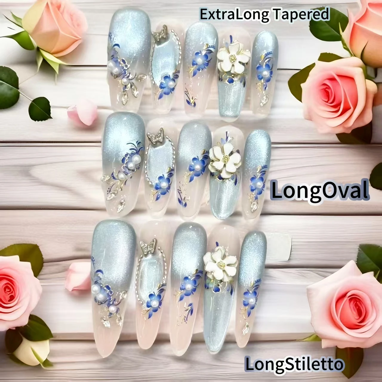 

10 шт.【белая глазурь и синий фарфор】весна/лето восточные позолоченные двухслойные тисненые ногти ручной работы с инструментами из 4 шт.