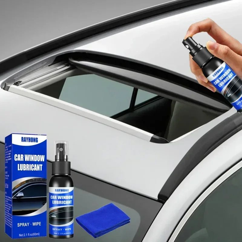 Car Window Lubricant Spray 60ml Silky Lifting Glass Sunroof Track Sealant Rubber Lubrication Noise Elimination