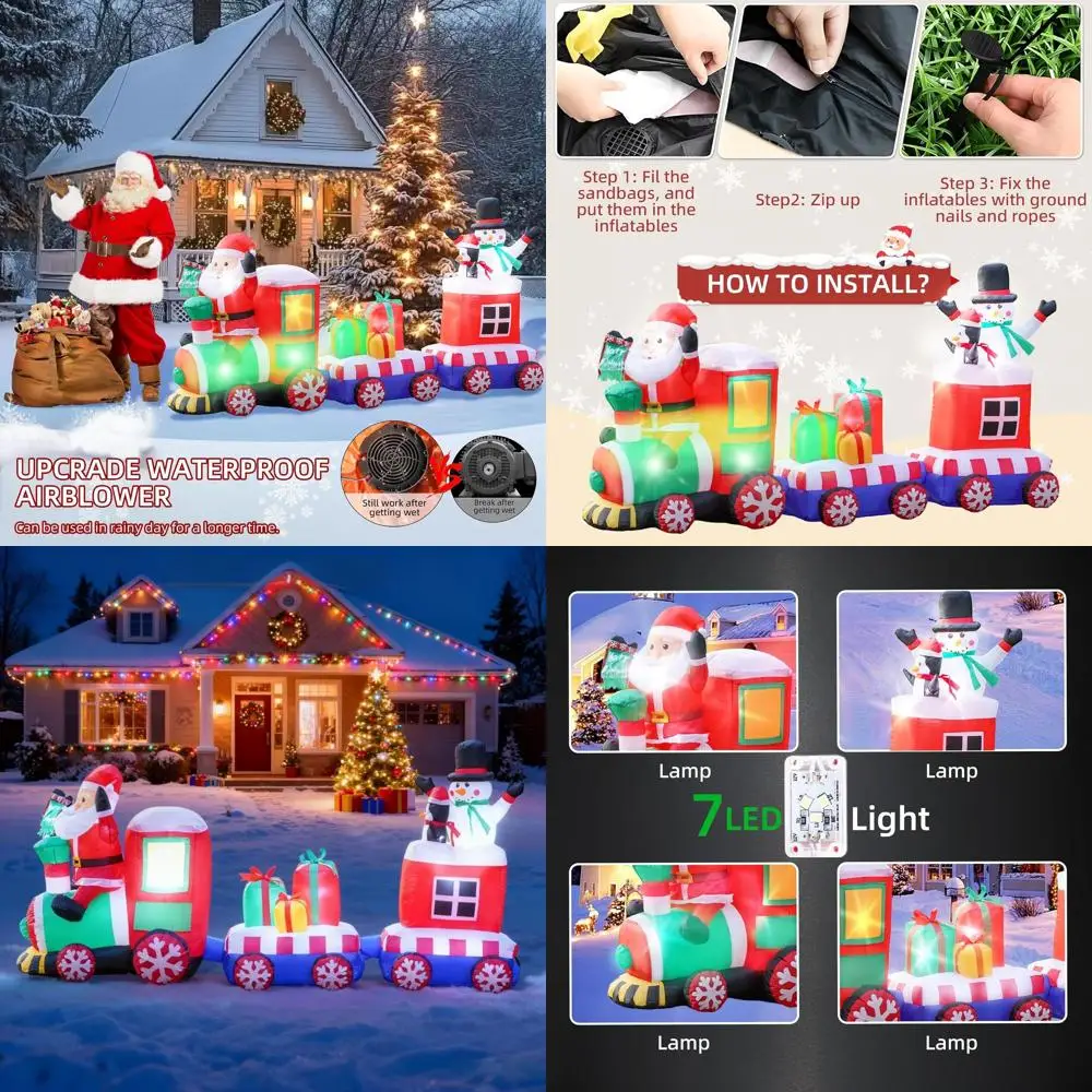 

8ft LED Santa Train Christmas Inflatable with Snowman, Penguin, Gift Boxes - Outdoor Holiday Lawn Decor