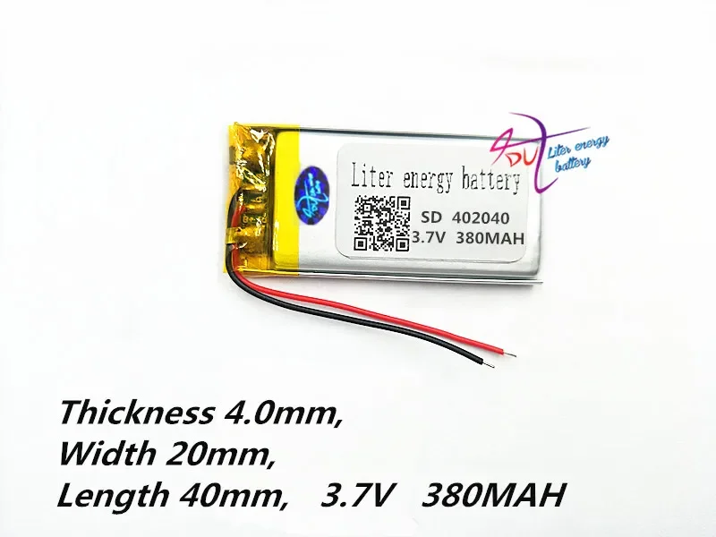 

Polymer lithium battery 402040 042040 3.7V 380mAh MP3 MP4 Toy Bluetooth Tablet polymer battery