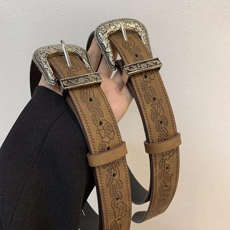 Vintage PU Belt Women Y2K Leather Brown Punk Melt Belted Adjustable Leather Pants Waist Sexy Waistband Belt Jeans Decoration