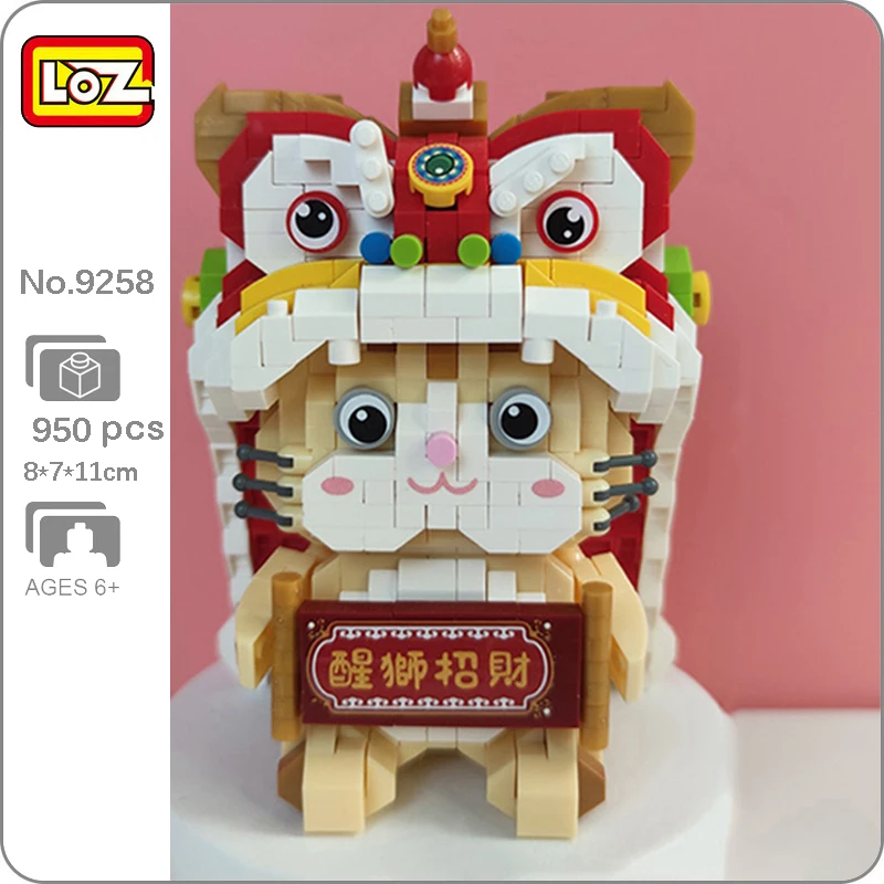 

LOZ 9258 Животный мир Лев Танец Lucky Cat С Новым годом Кукла для домашних животных Мини-алмазные блоки Кирпичи Строительная игрушка для детей без коробки